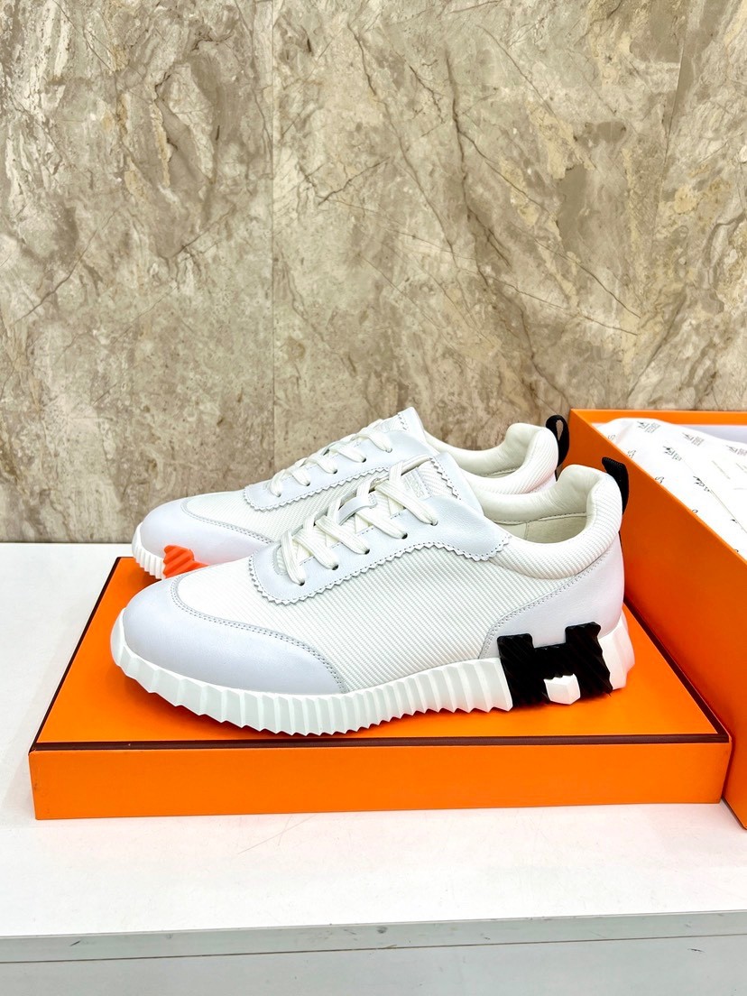 Hermes Bouncing Men White Leather Canvas H Logo Chunky Luxury Designer Sneakers