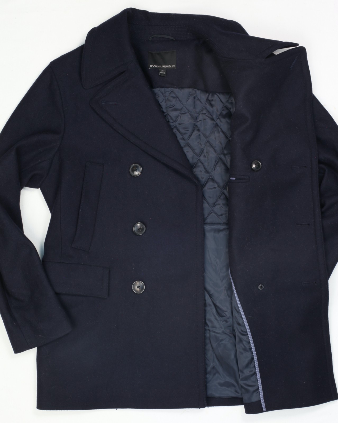 Banana Republic Pea Coat Mario Bellucci M Italian Fabric Wool Quilted Lining