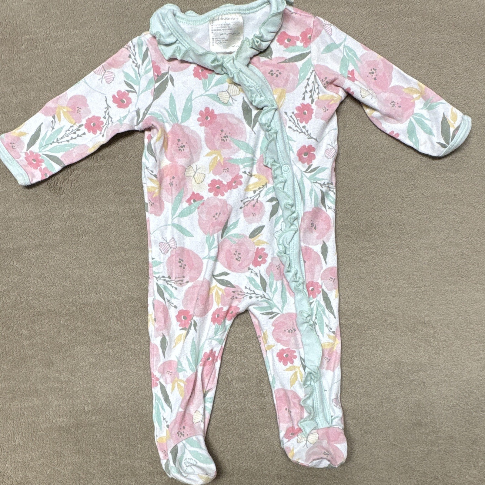 Carter’s Pink Floral Footed Sleeper Ruffle Snap Front Girls 3 Months