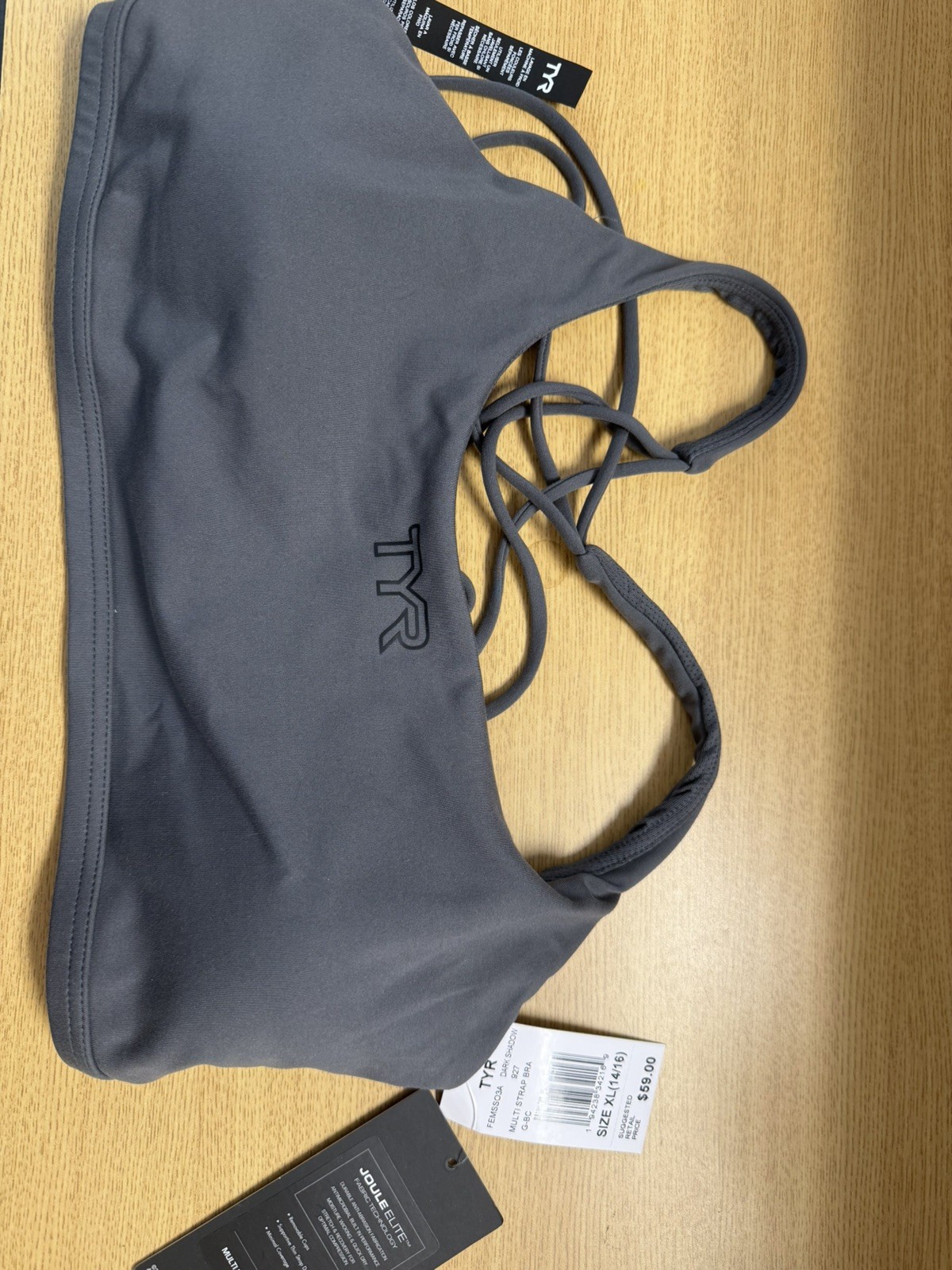 NWT TYR Joule Elite Multi Strap Gray knit Sports Bra Women’s XL 14-16