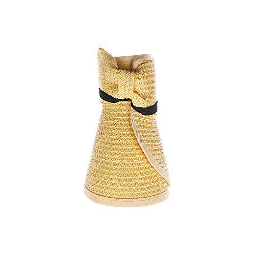 Kids Summer Roll Up Sun Visor Hat Wide Brim Straw Teens Beach One Size Yellow