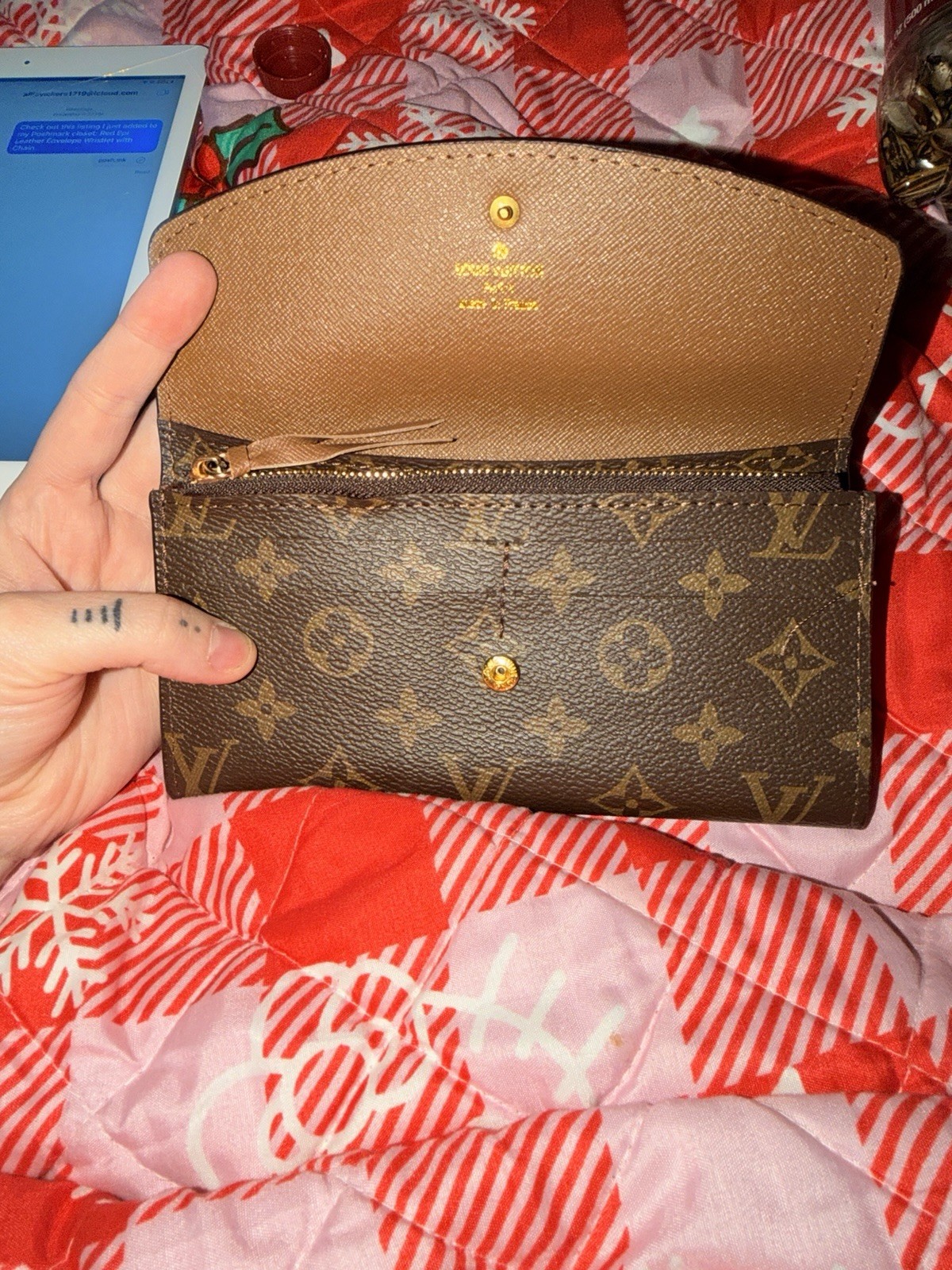 Louis Vuitton Monogram Long Flap Snap Wallet w/ Zip Coin Pocket Brown Women
