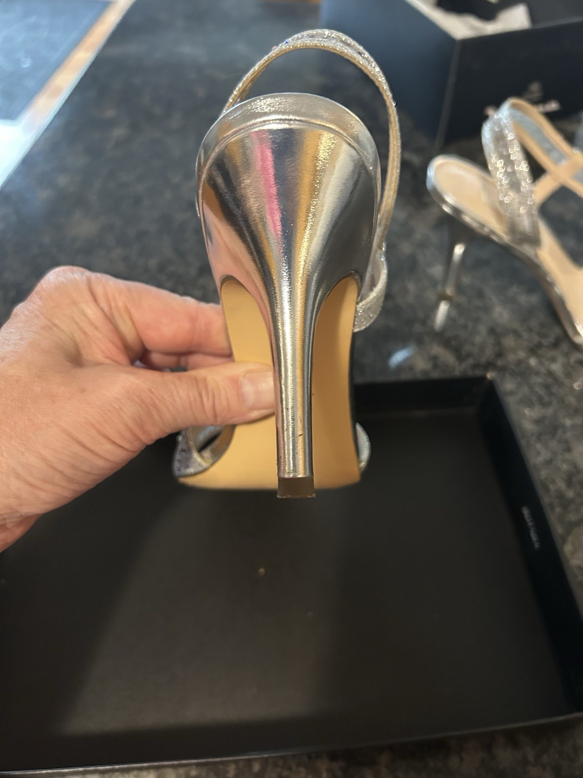 Nina Valeda YM Silver Iridescent Sparkle Slingback Open Toe Women’s 8M