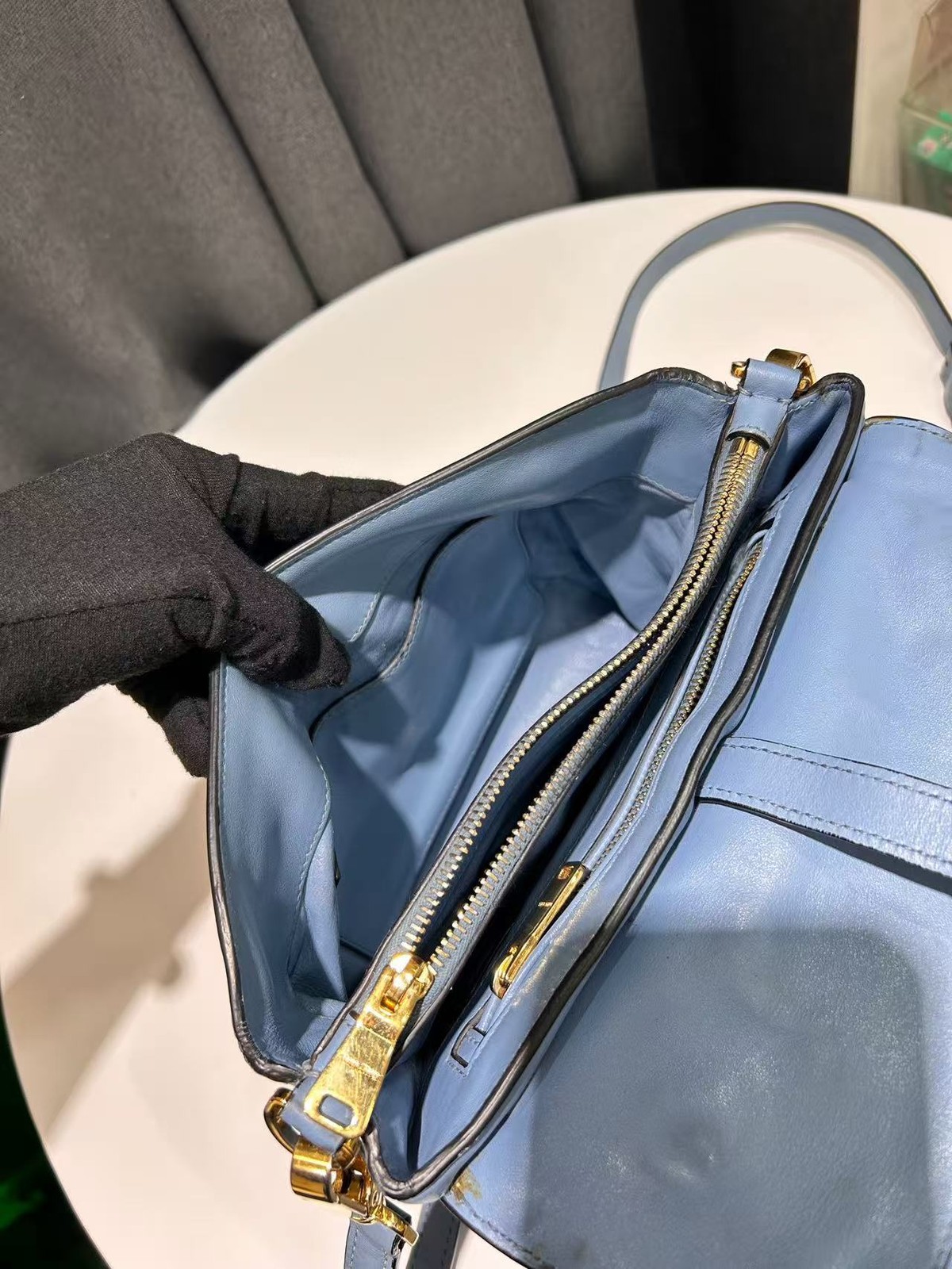 Miu Miu Crossbody Satchel Light Blue Lambskin Leather Italy