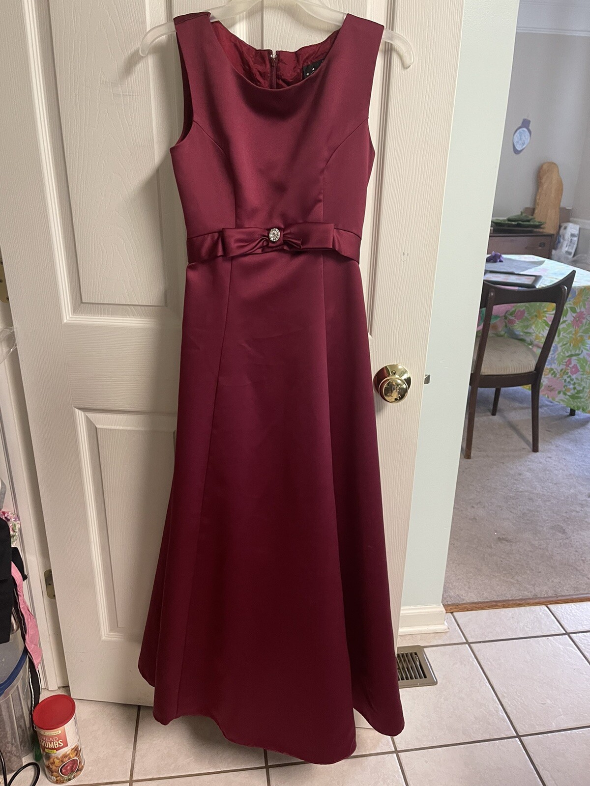 ONON Regency Cocktail Dress Formal 80s 90s Small Sz 3 Red Silky 36w Maxi
