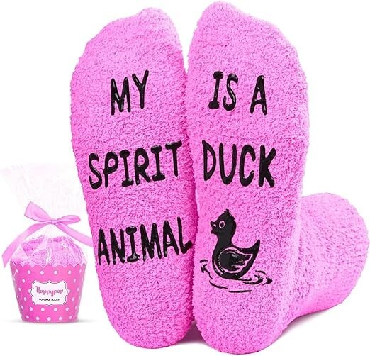 Happypop duck fuzzy pink socks girls