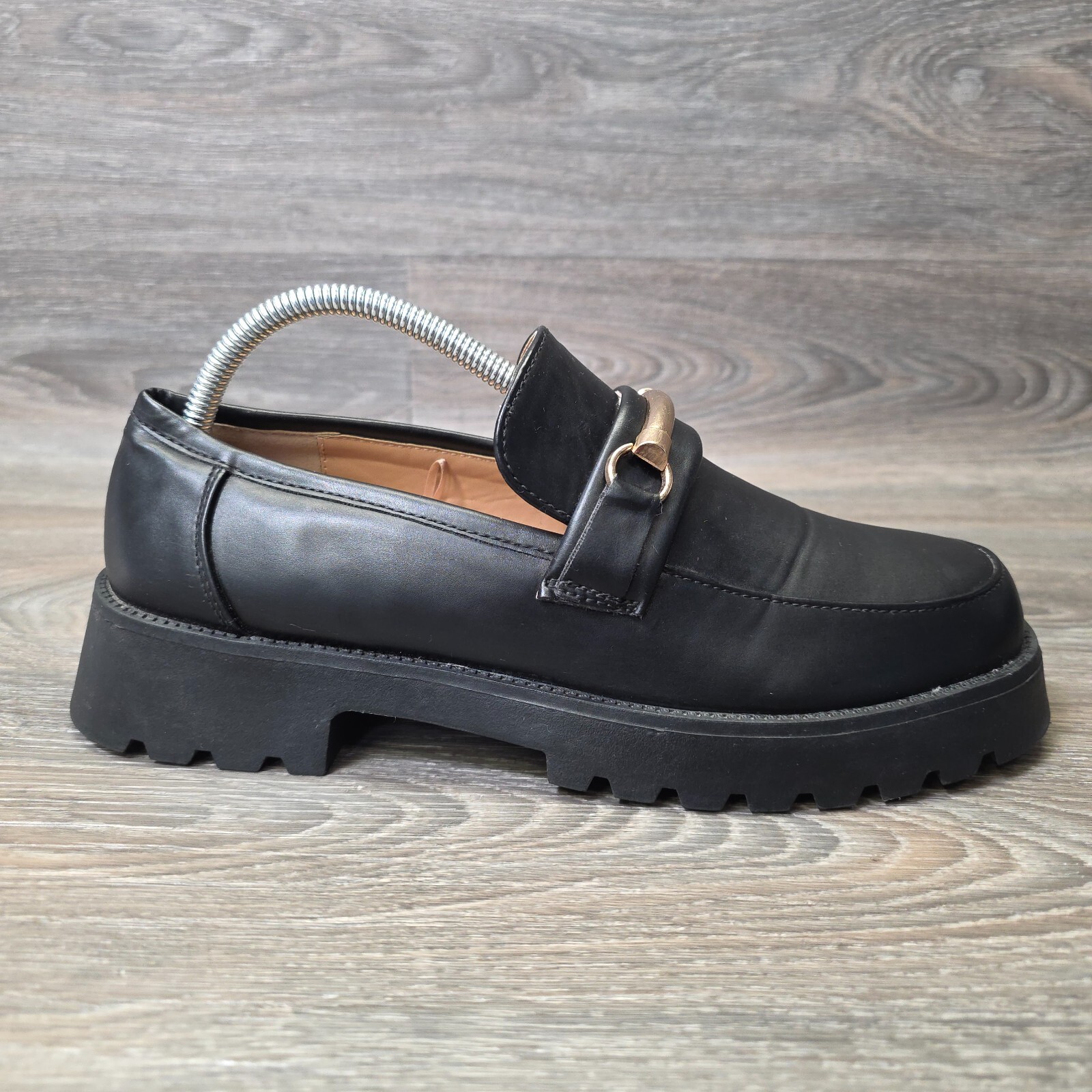 Mudd Loafers Womens 10M Black Faux Leather Slip On Chunky Platform Academia Y2K