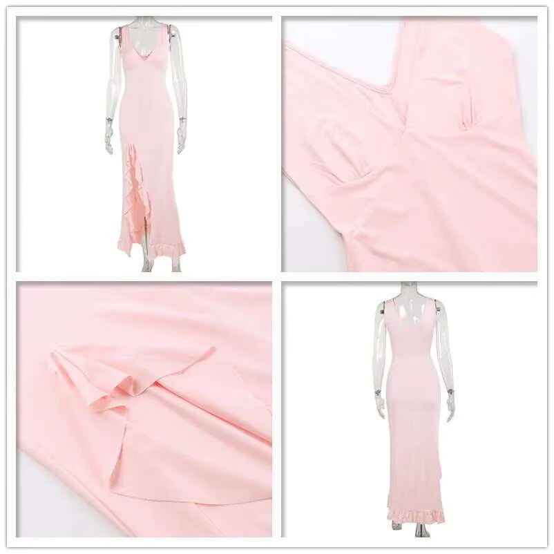 Women’s Ruffle High Split Mini Dress – Backless Sexy Elegant Summer Evening