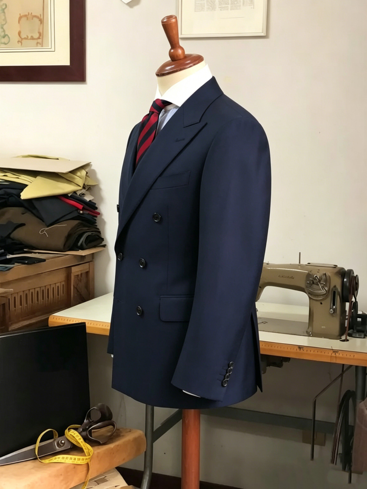 Navy Men’s Suits Peak Lapel Double Breasted Business Formal for Groom Wedding