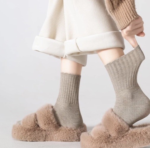 PADFOM Women Thin Cashmere Socks, Soft Medium, Black/Grey/Khaki/Beige/White