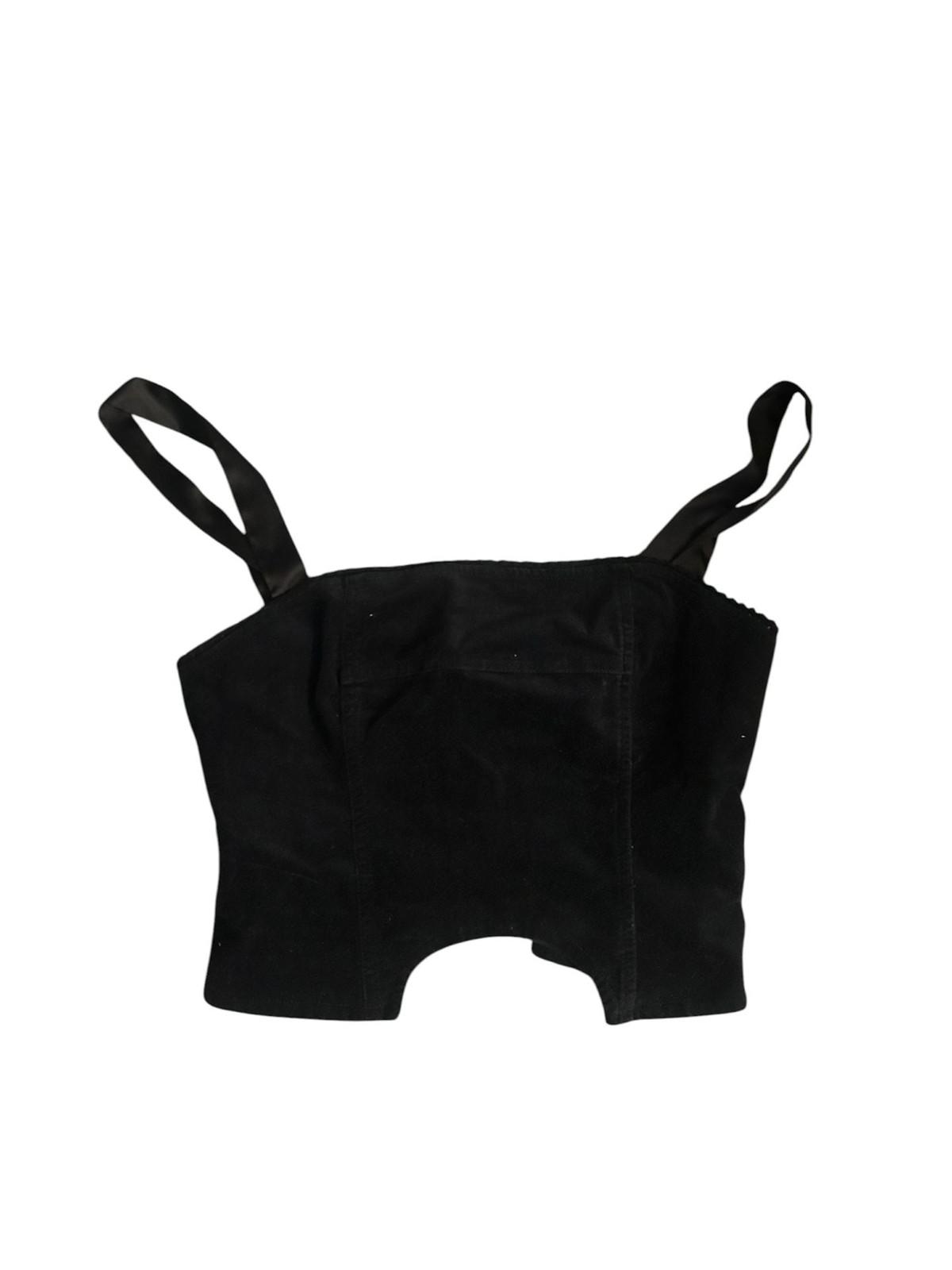 Urban Outfitters Black Velvet Curved Hem O-Ring Zip Corset Top