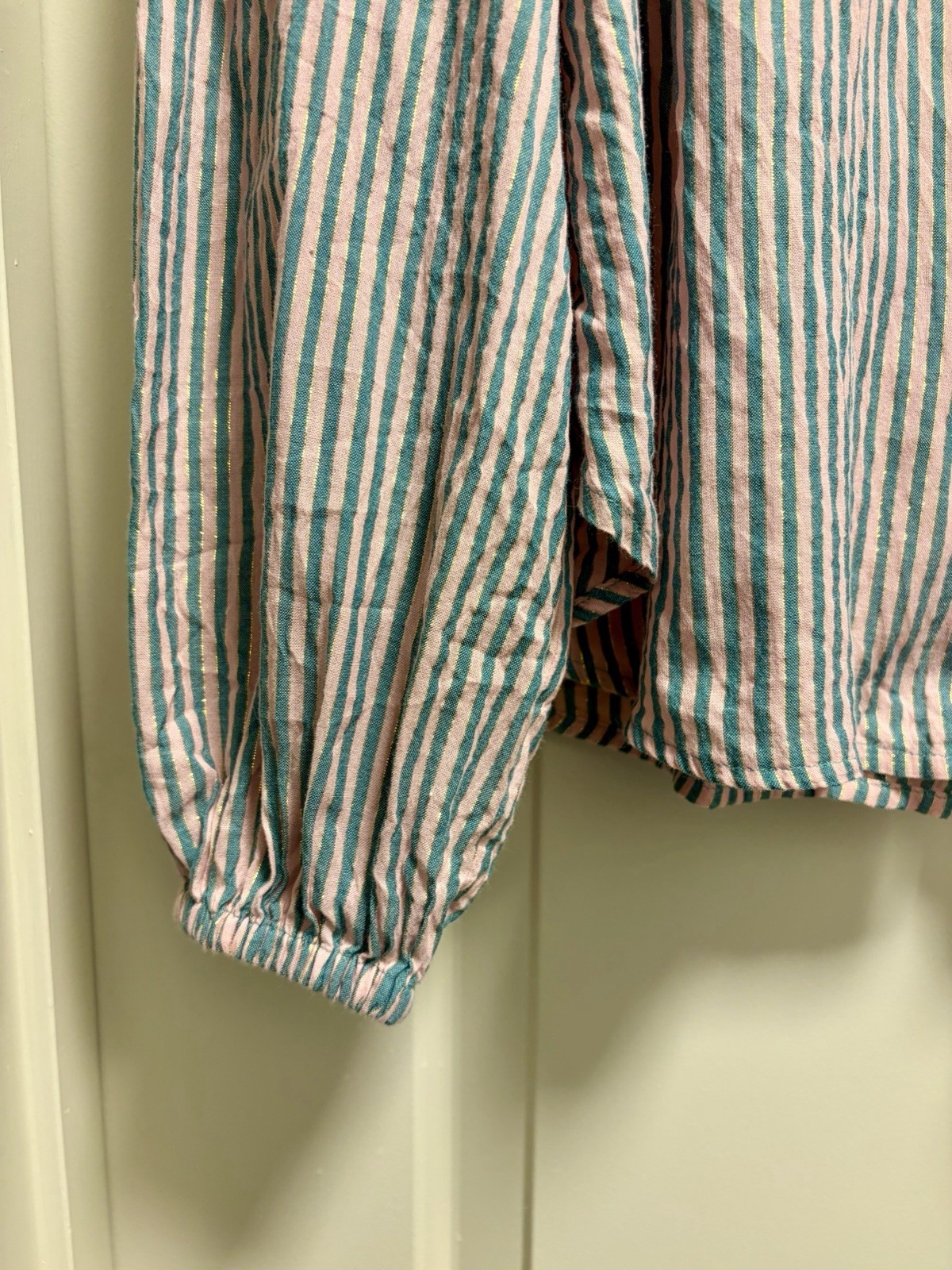 Boden Striped Metallic Quilted Shoulder Blouse Top UK 6 / US 2 Pink Teal Boho