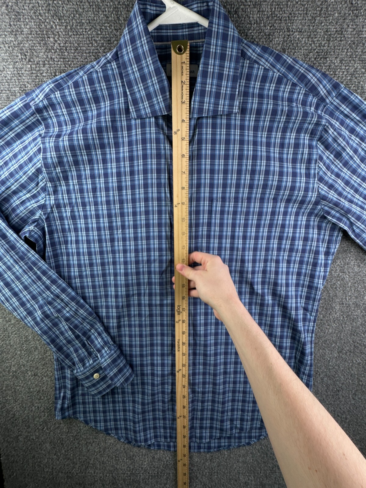 Peter Millar Blue Plaid Long Sleeve Button Up Shirt Men Large Cotton Nylon Span