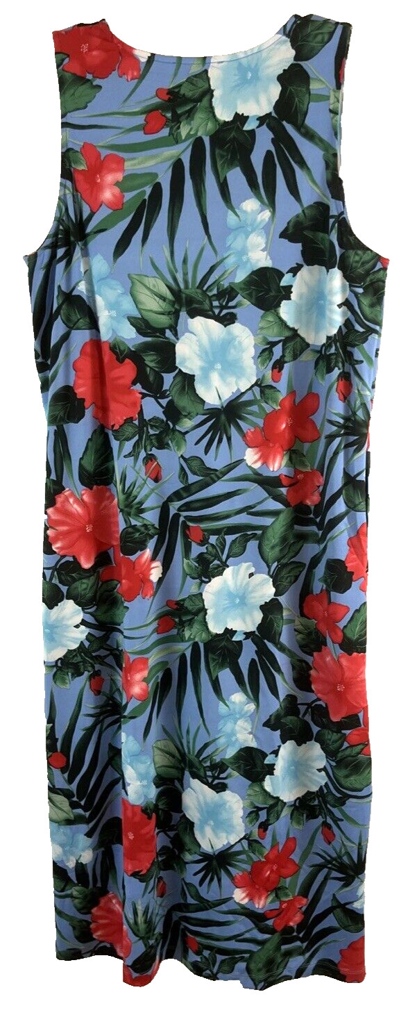 Stan Herman Silky Jersey Lounge Dress Hibiscus Sz Medium Blue A346777 Women YX3