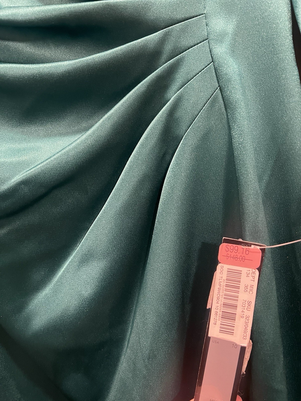 NWT Tahari Arthur S. Levine Green Satin Ruched Pleated V-Neck Dress- Size 10