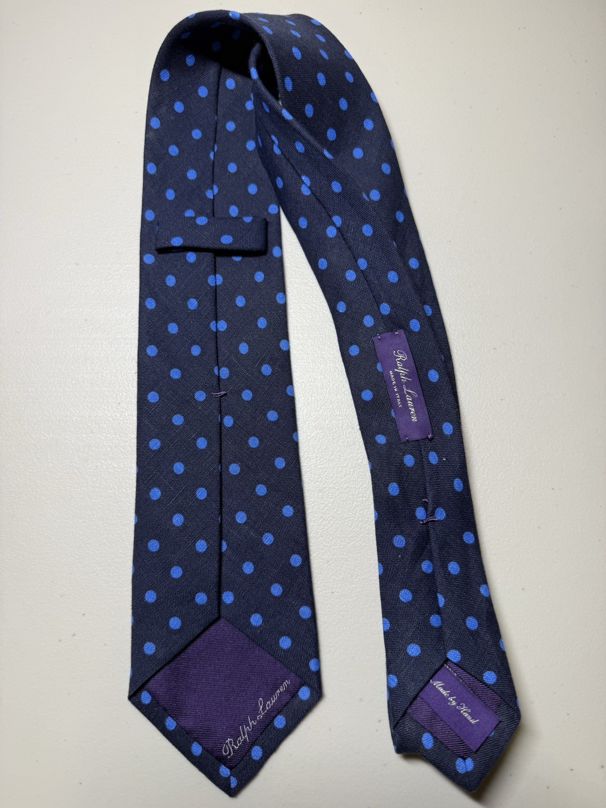 Ralph Lauren Purple Label Blue Polka Dot Silk Tie 3.25” Made In Italy