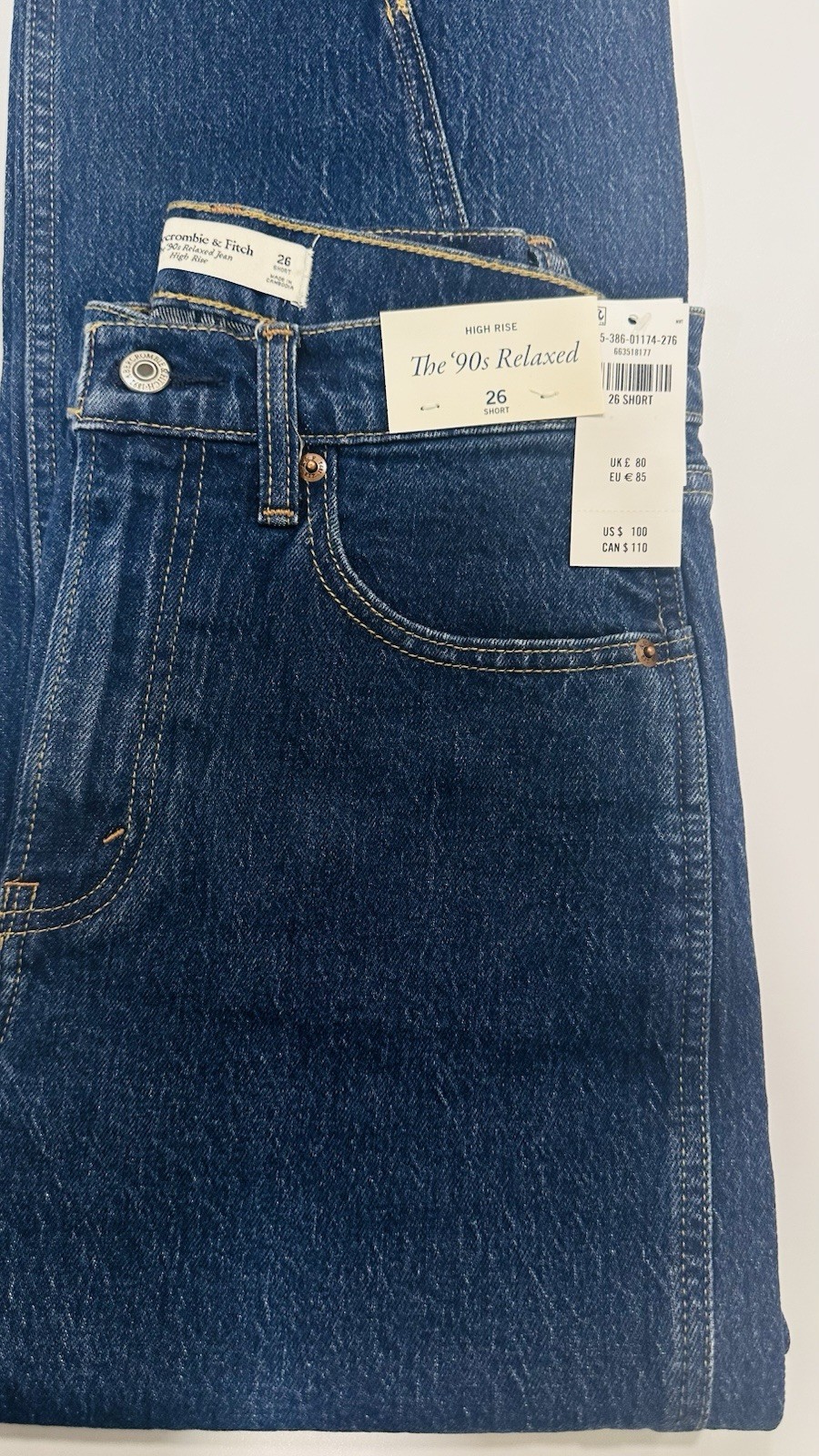 Abercrombie & Fitch 90s Relaxed High Rise Straight Dark Wash Denim Jeans 26
