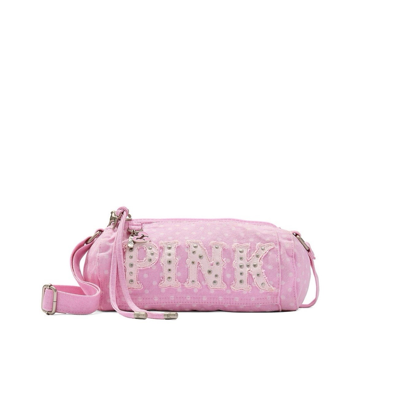VS PINK CANVAS CLASSIC PINK DOT ROLLED DUFFLE SHOULDER STYLE BAG NEW WITH TAGS!!