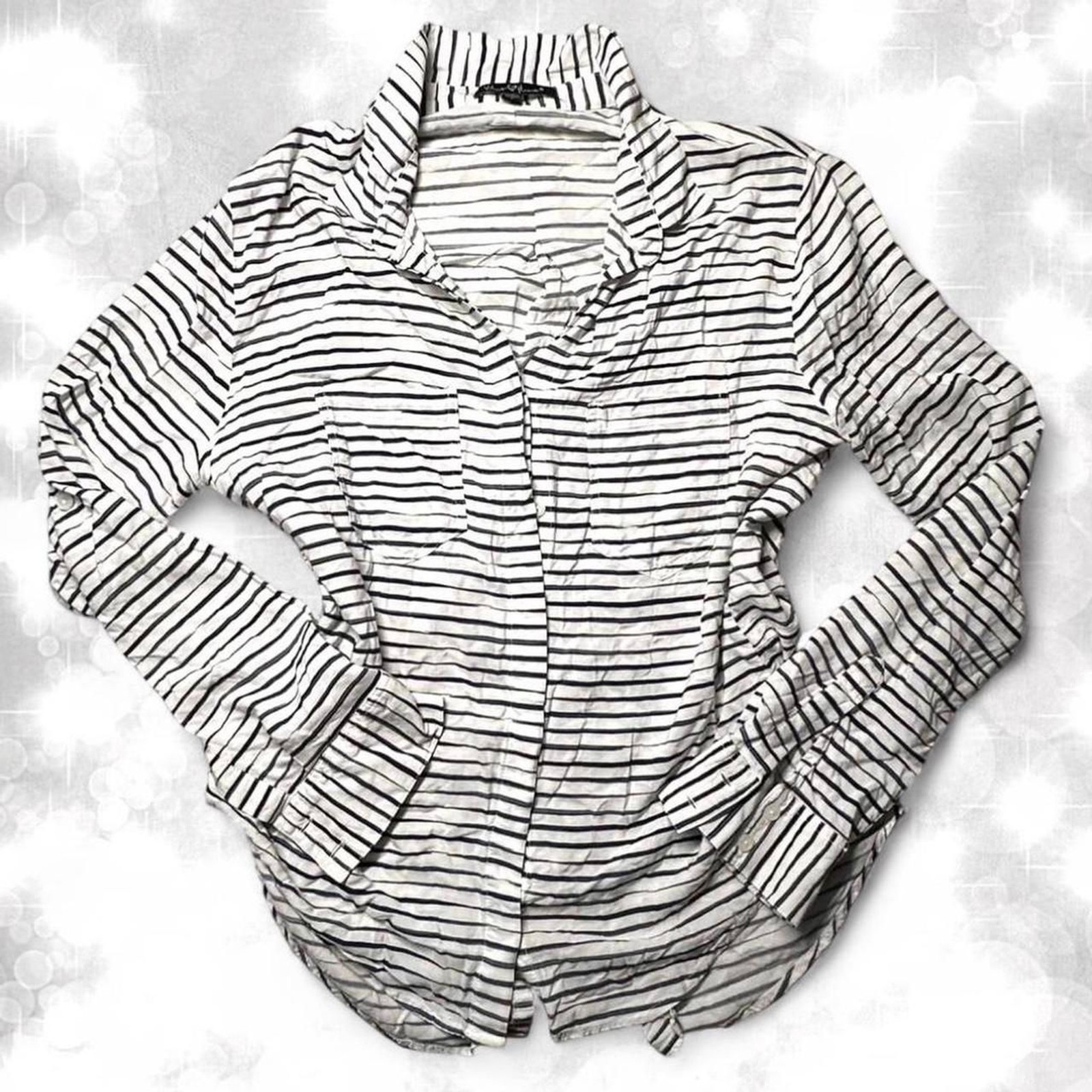 Y2K style striped long sleeve button up top. Grunge boho