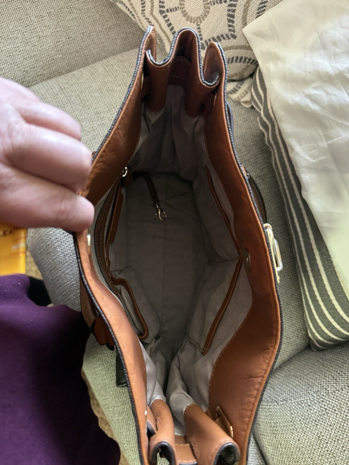 Michael Kors Brown MK Monogram Large Satchel Top Handle, Detachable Strap