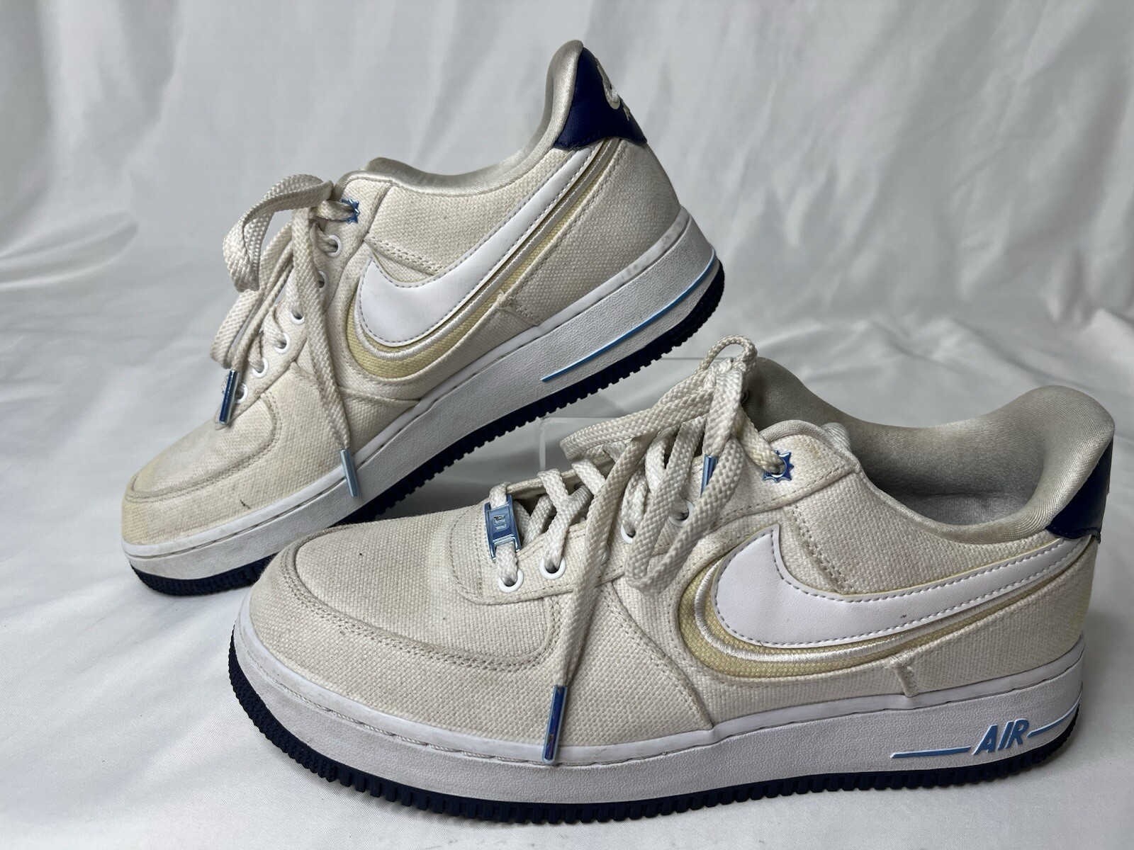Nike Mens Air Force 1 PRM White Fossil Blue Void DB3541-100 Size 10.5 GUC