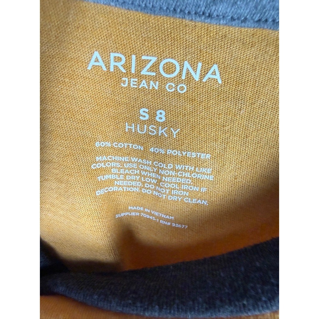 Arizona Jean Co Raglan Tee Boys S 8 Yellow Burgundy Excellent Mathletic Graphic