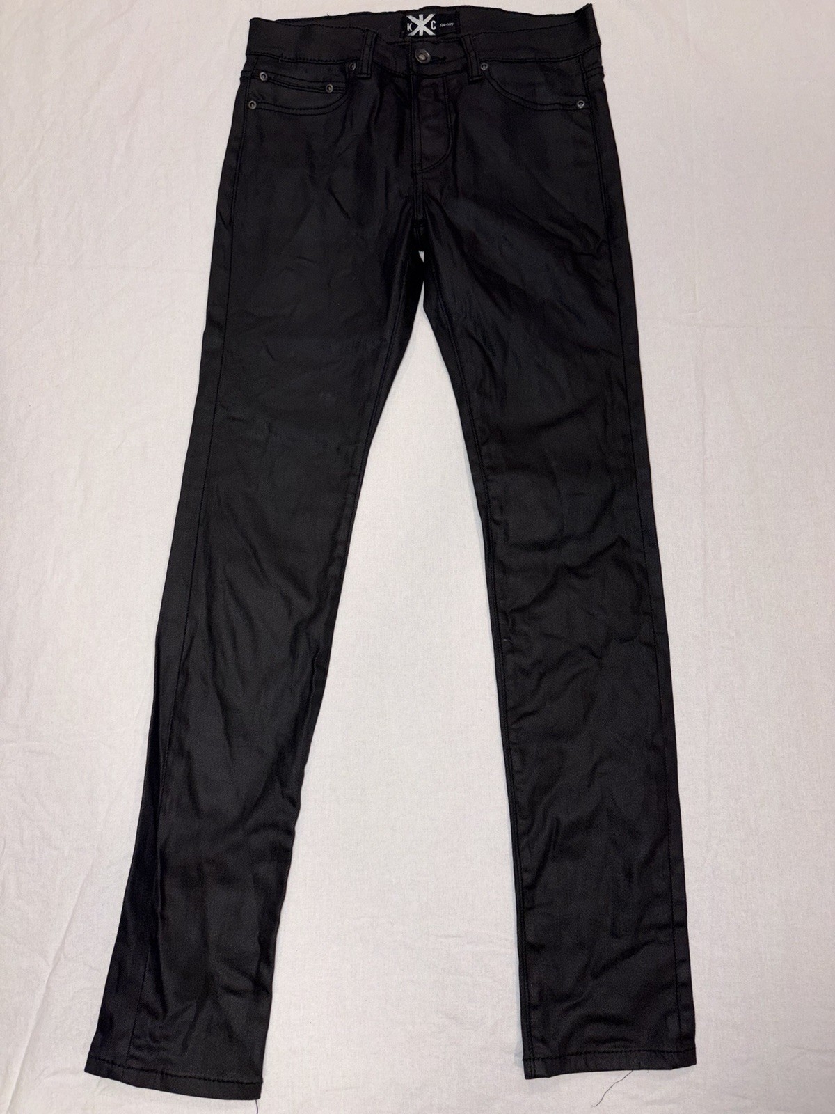 Kill City Black Waxed Denim Jeans Mens 28×30 Skinny Moto Biker Punk Excellent Co