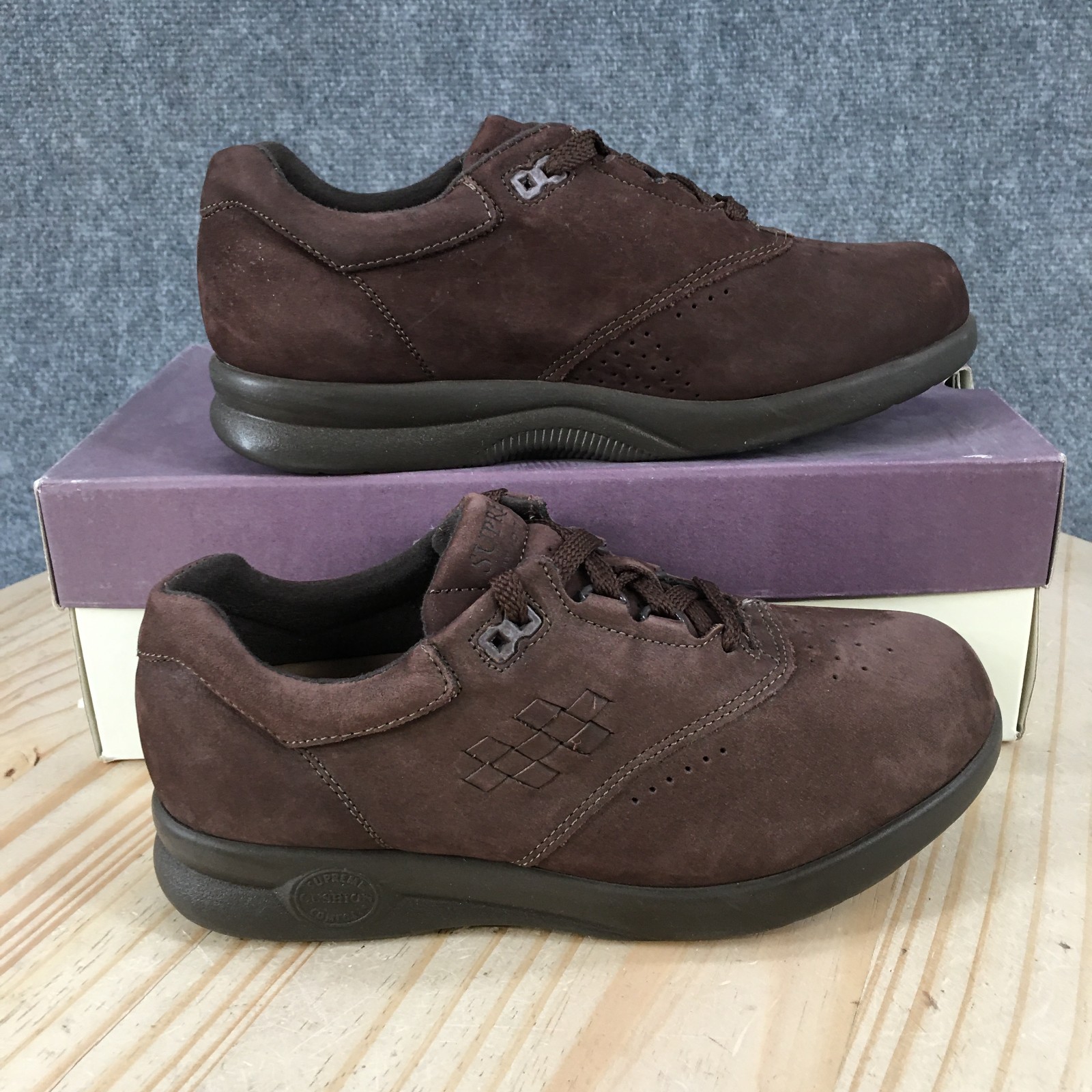 Supremes by Softspots Shoes Womens 7W Comfort Walking Sneakers Brown Leather NEW