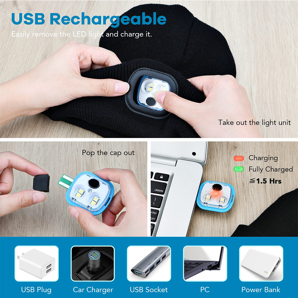 1-3x Unisex LED Beanie Hat with Light Headlamp Winter Warm Knitted Women Men Cap