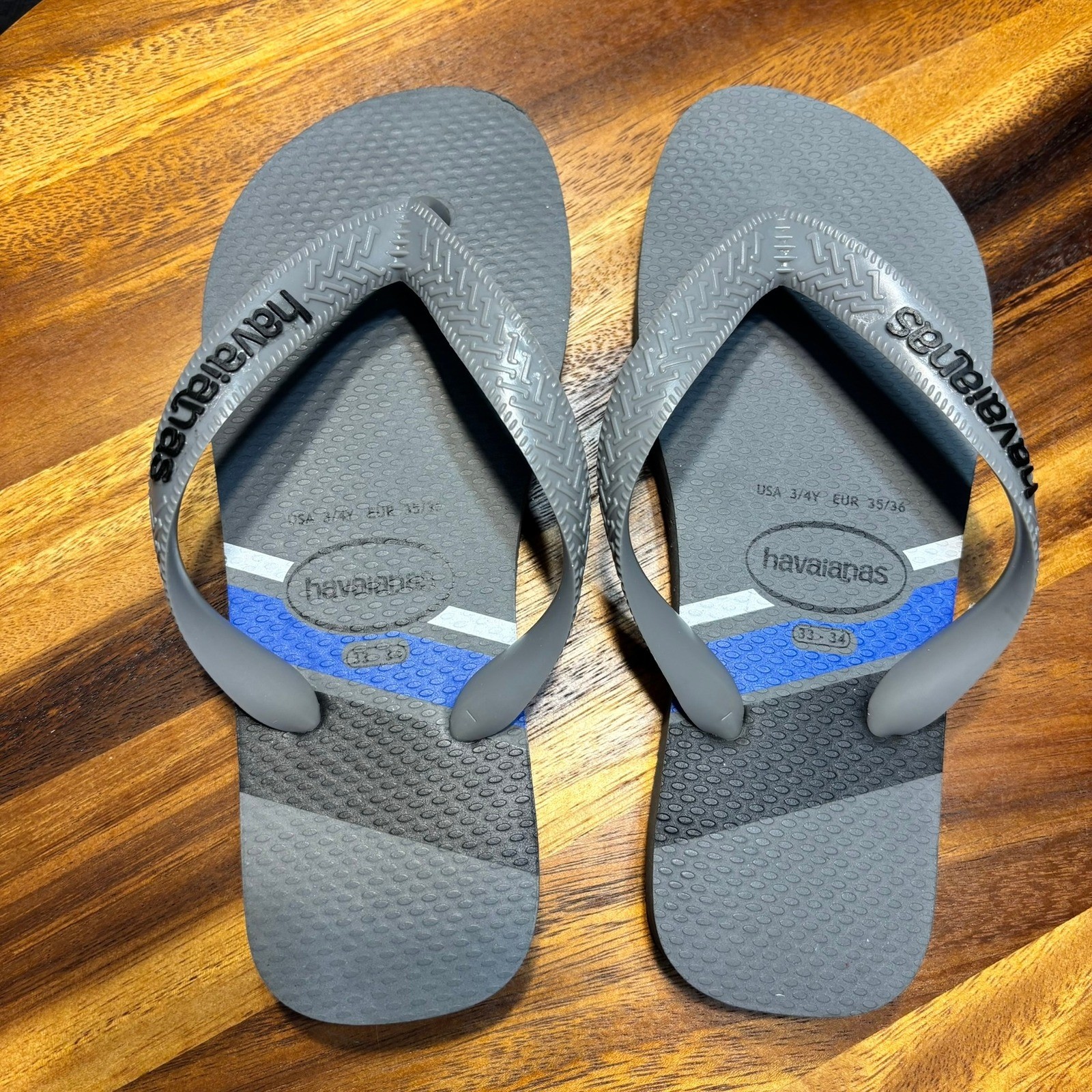 Havaianas, Grey/Blue Colorblock Flip Flop Sandals Boys – Size 3/4Y