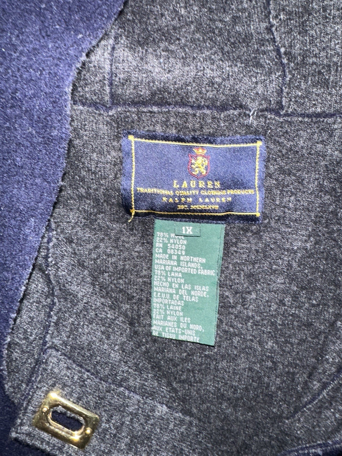 Vintage Lauren Ralph Lauren Wool Coat Women Medium Navy Hooded Toggle Turn Lock