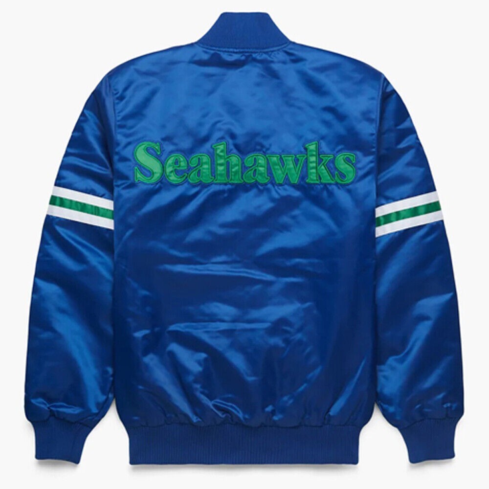 Seattle Seahawks Blue Satin Letterman Jacket Varsity Jacket All Sizes Available