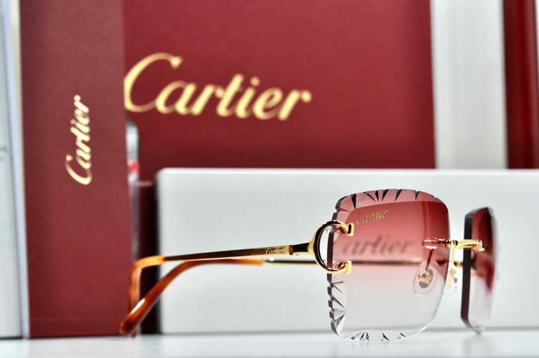 Cartier rimless sunglasses piccadilly glasses Diamond Cut decor BIG C gold Frame