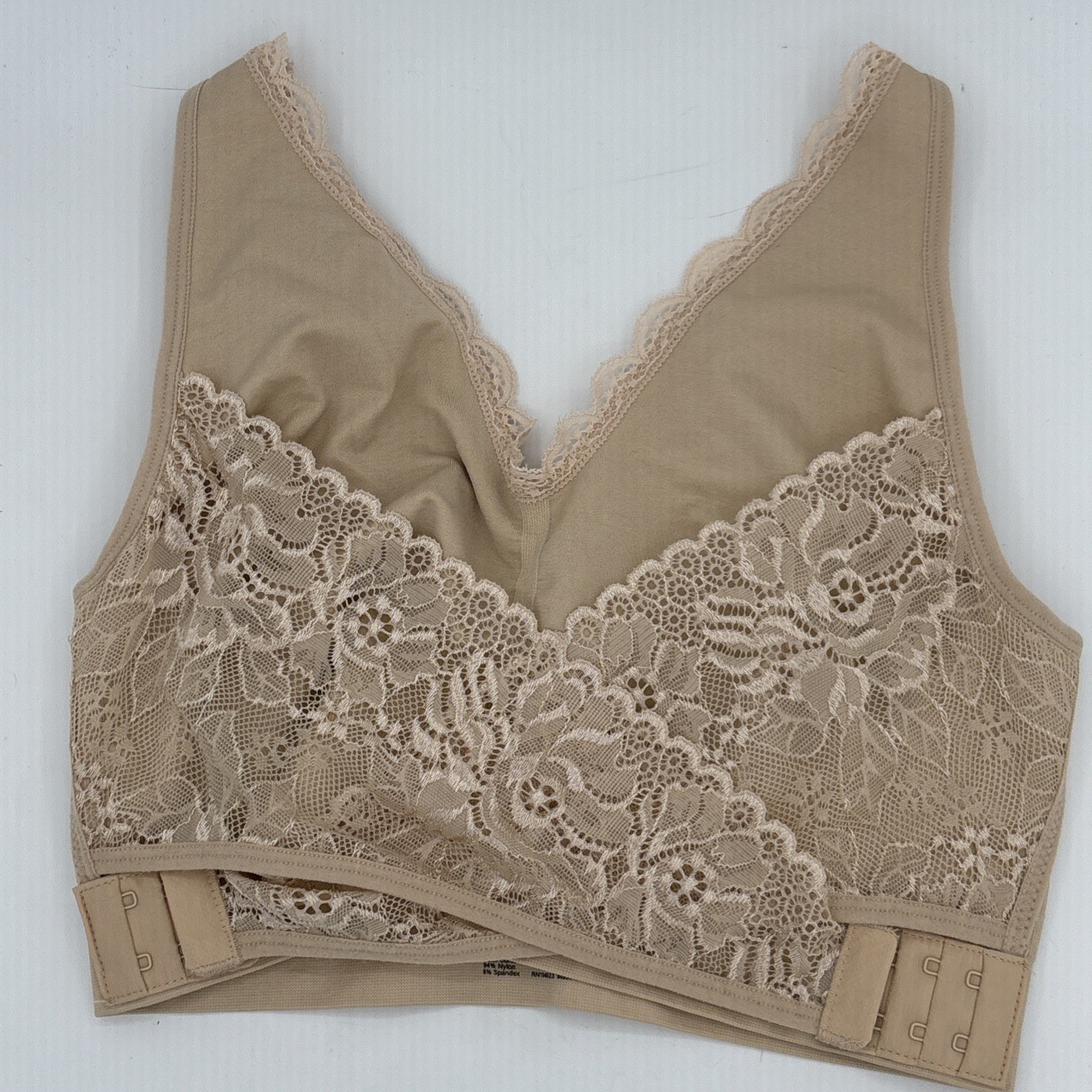As Seen On Tv Caramia Cara Mia Bra Nude Beige Lace LARGE EUC!