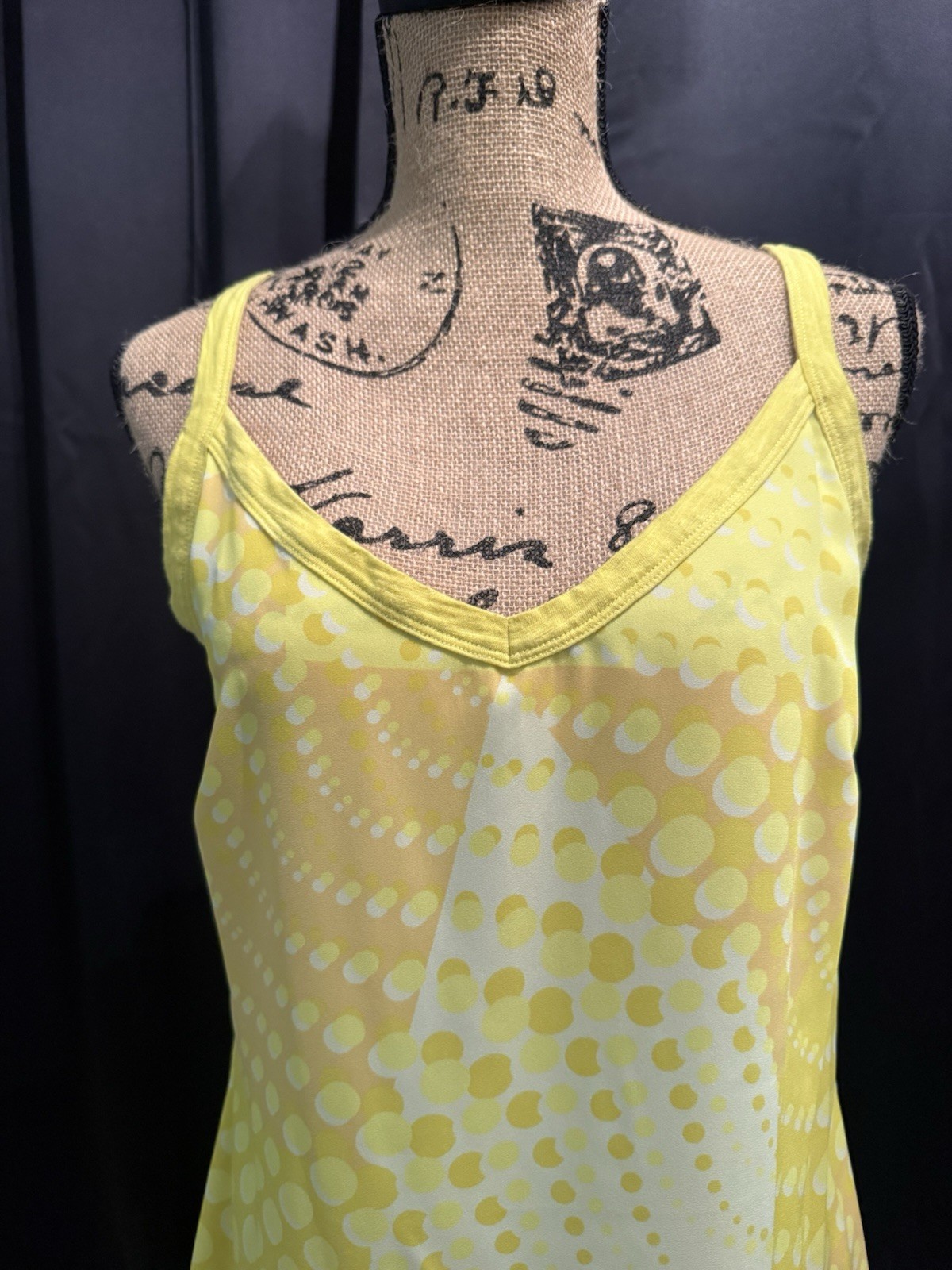 CAbi Women’s Yellow/White Polka Dot V-Neck Sleeveless Camisole Tank Top S