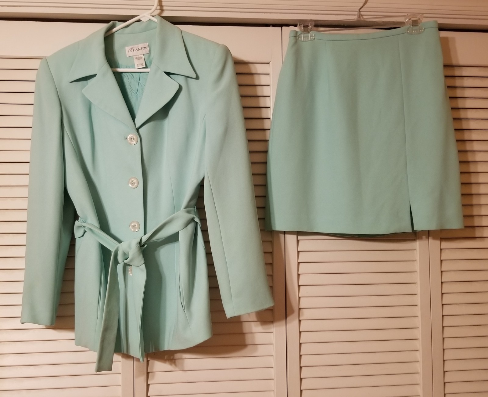 Gantos 2-Piece Size 8/ 10 Jacket Skirt Suit Mint Green Lined Acetate Polyester