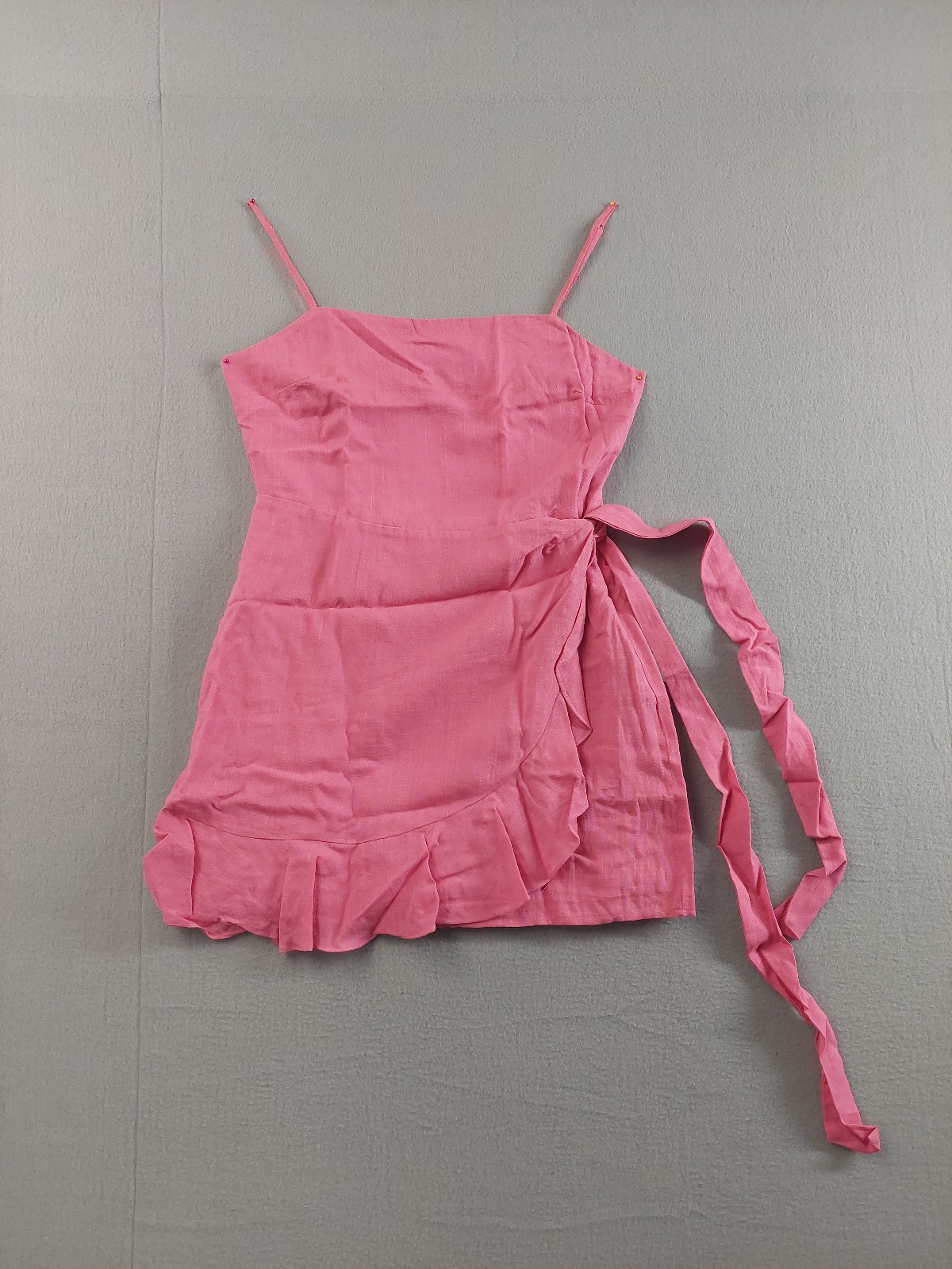 Abbeline Women Wrap Dress M Pink Sleeveless Side Zipper Mini Straps Ruffle Hem