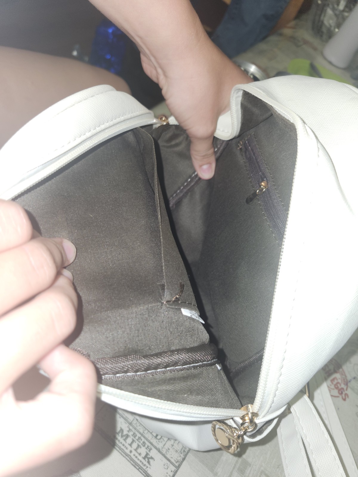 Ihayner White Backpack Purse Bow Accent Gold Hardware Adjustable Straps Pockets