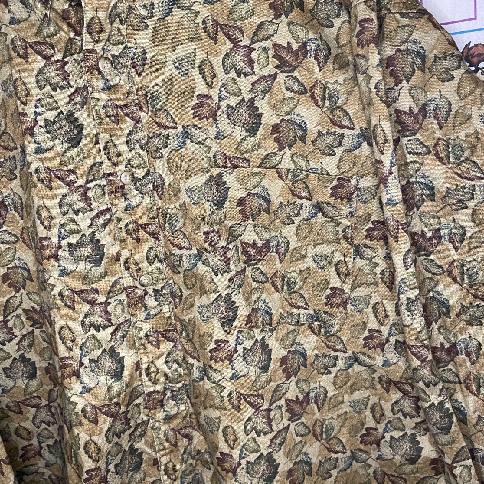 Mens 2XL Catalina Long Sleeve Button Up Shirt Leaf AOP Nature Fall Leaves Earth