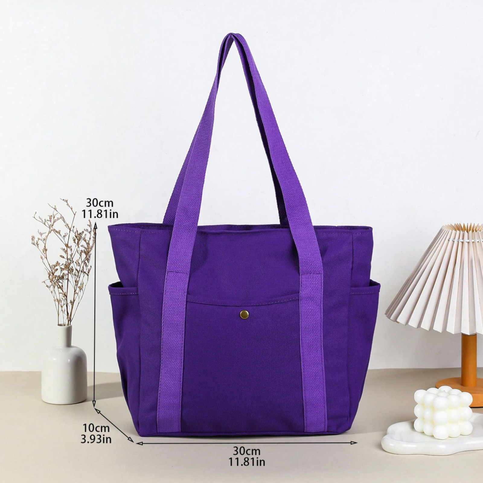 Large Capacity Canvas Tote Bag Multi-Pocket Shoulder Bag Portable Women Handbag