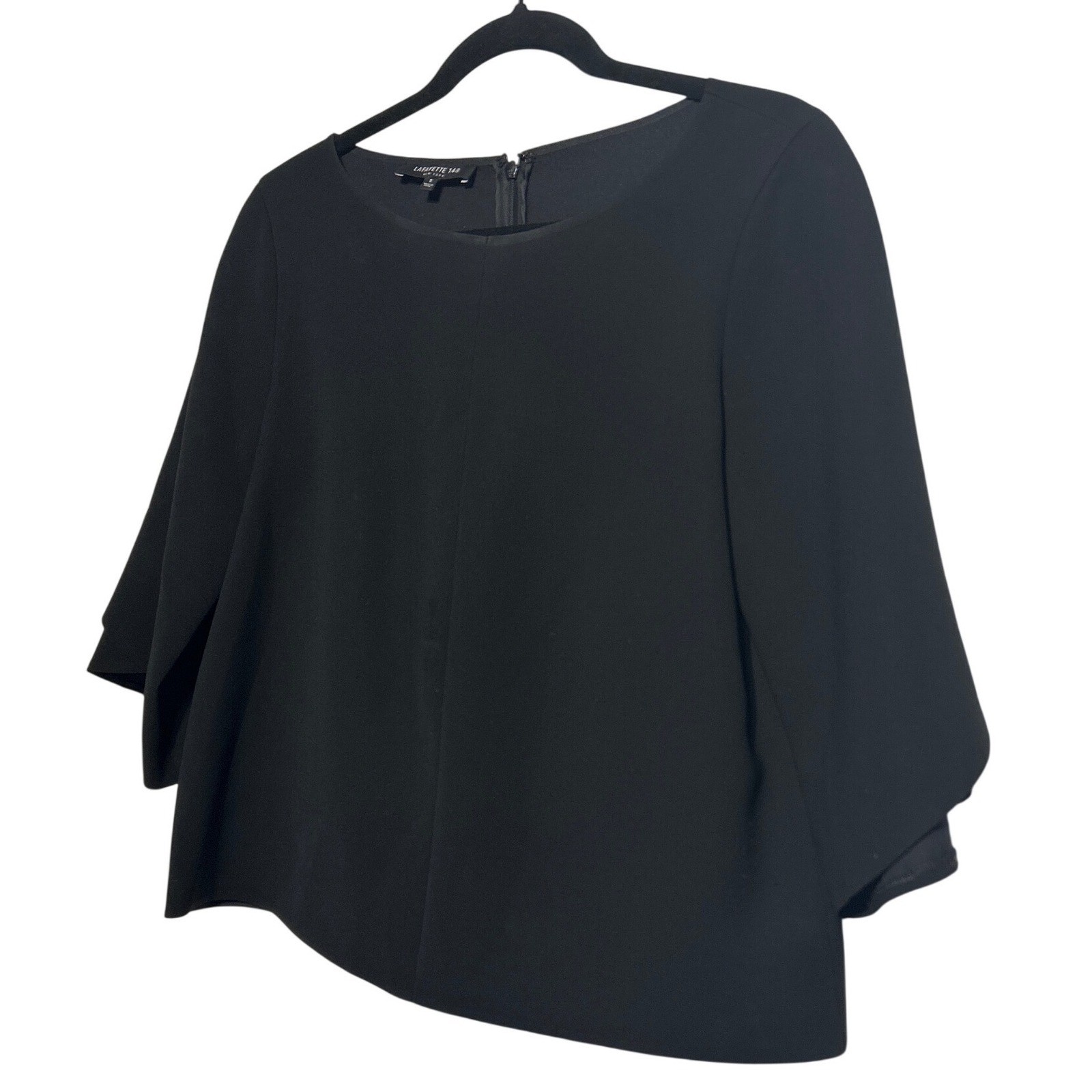 Lafayette 148 New York Black Acetate Polyester Blend Bell Sleeve Top Size S