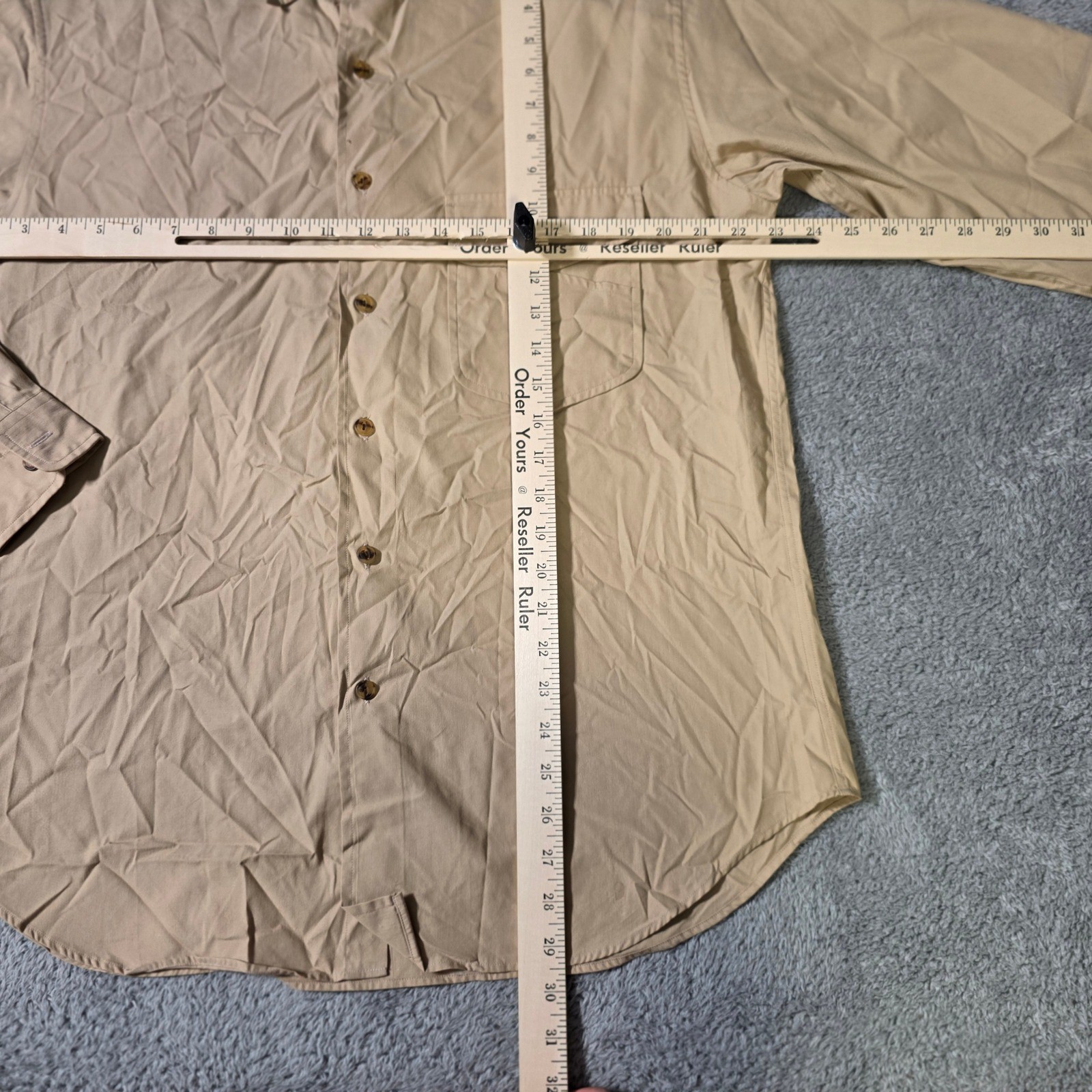 Georges Marciano Mens M Button Down Shirt Tan Khaki Vintage Utility Cotton Nylon