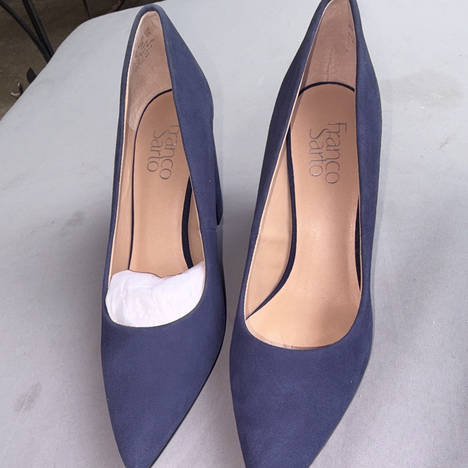 Franco Sarto Women’s Blue Suede Pointed Toe Slip-On Block Heel Pumps 8.5