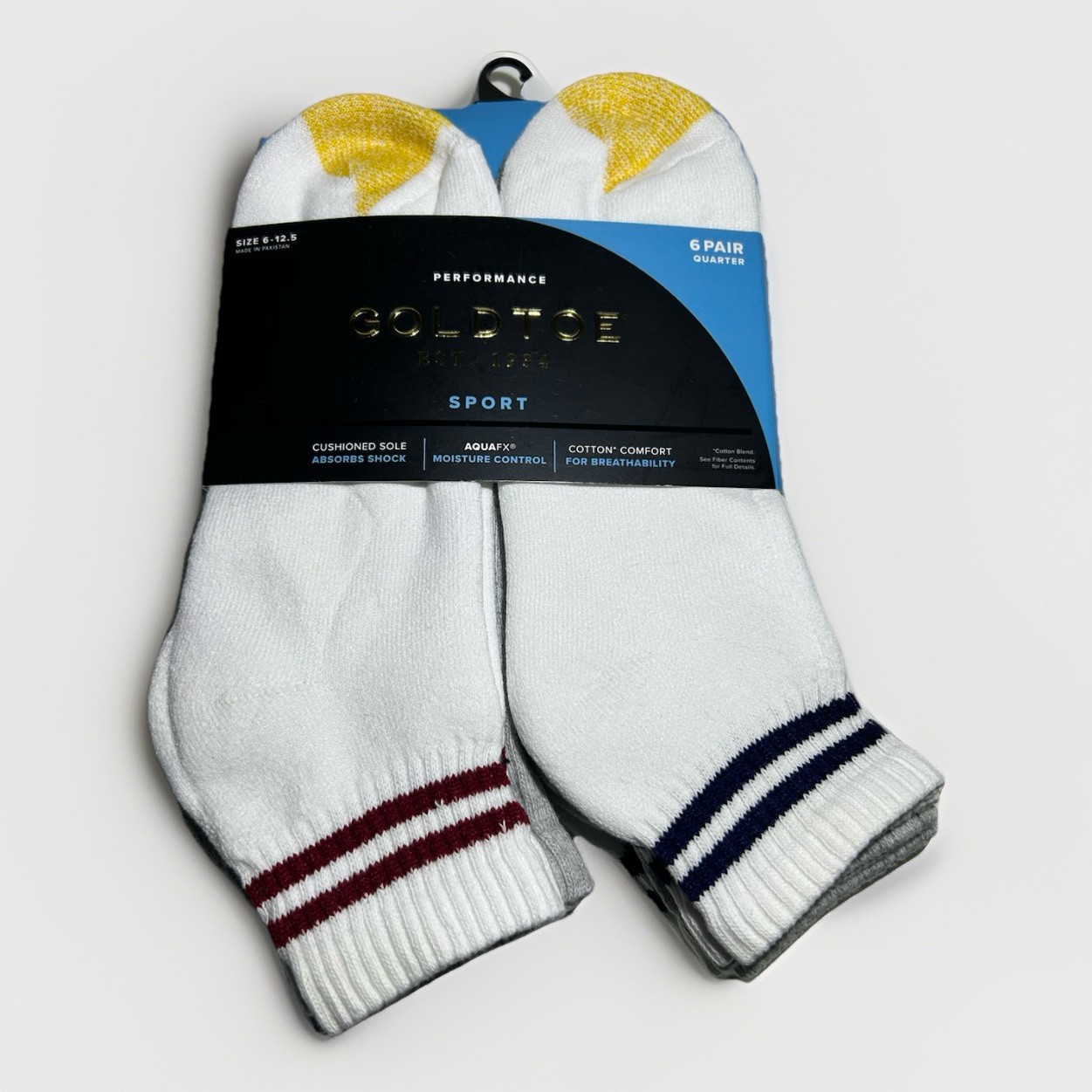 New Goldtoe Men 6 Pair Performance Cushioned Sole Quarter Socks Size 6-12.5