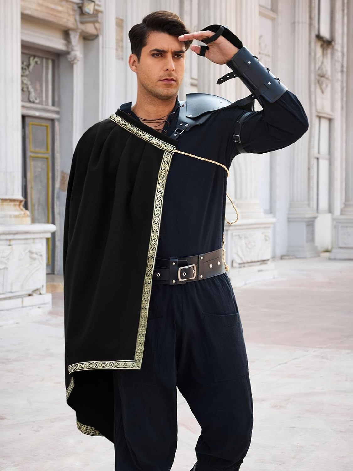 Mens Renaissance Shawl Half Shoulder Cape Medieval Samurai Cloak LARP Warrior
