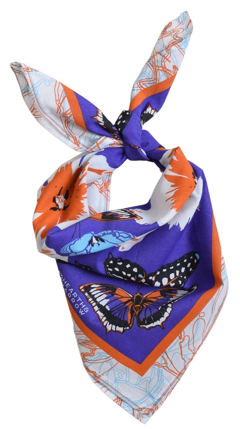 Butterfly Bandana: Soft 100% Cotton Handkerchief Hand Screen Printed Pollinator