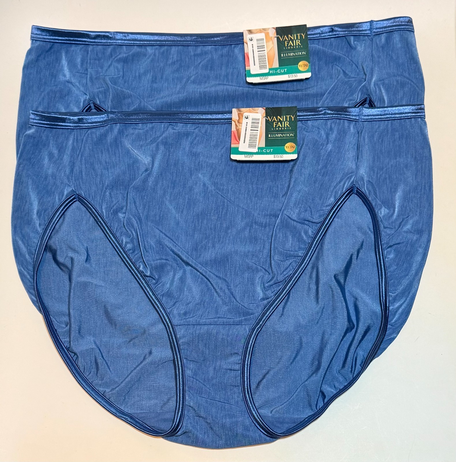 NWT 2 Vanity Fair Illuminations Hi Cut Panties 13108 SOLID BLUE Size 10/3XL