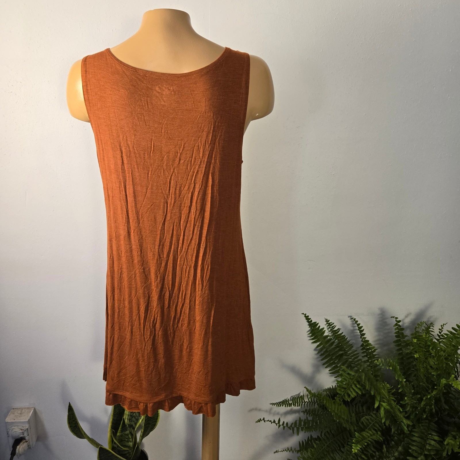 LOGO Layers Womens Tank Top Tunic Medium Rust Orange Ruffle Hem Scoop Neck