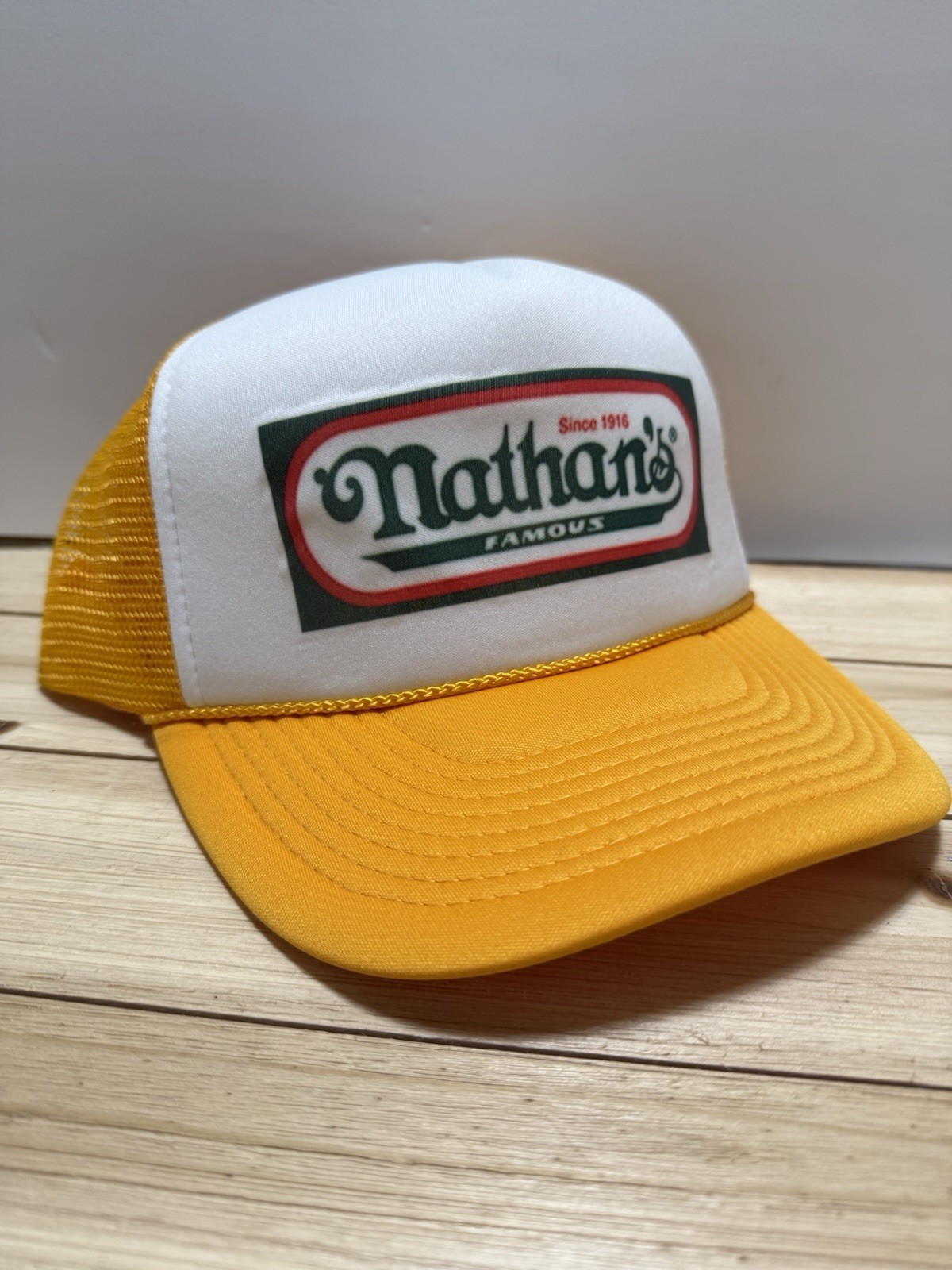 Vintage Nathan’s Hat Trucker Hat snapback Gold Yellow Hot Dogs Hat Bbq Cap