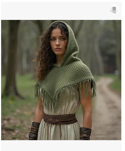 Renaissance Hooded Shawl Poncho Knitting Cowl Hood with Medieval Belt Viking Hoo